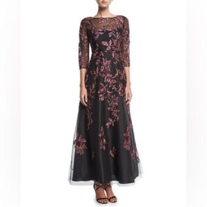 Aidan Mattox Black Dress with Pink Floral Design